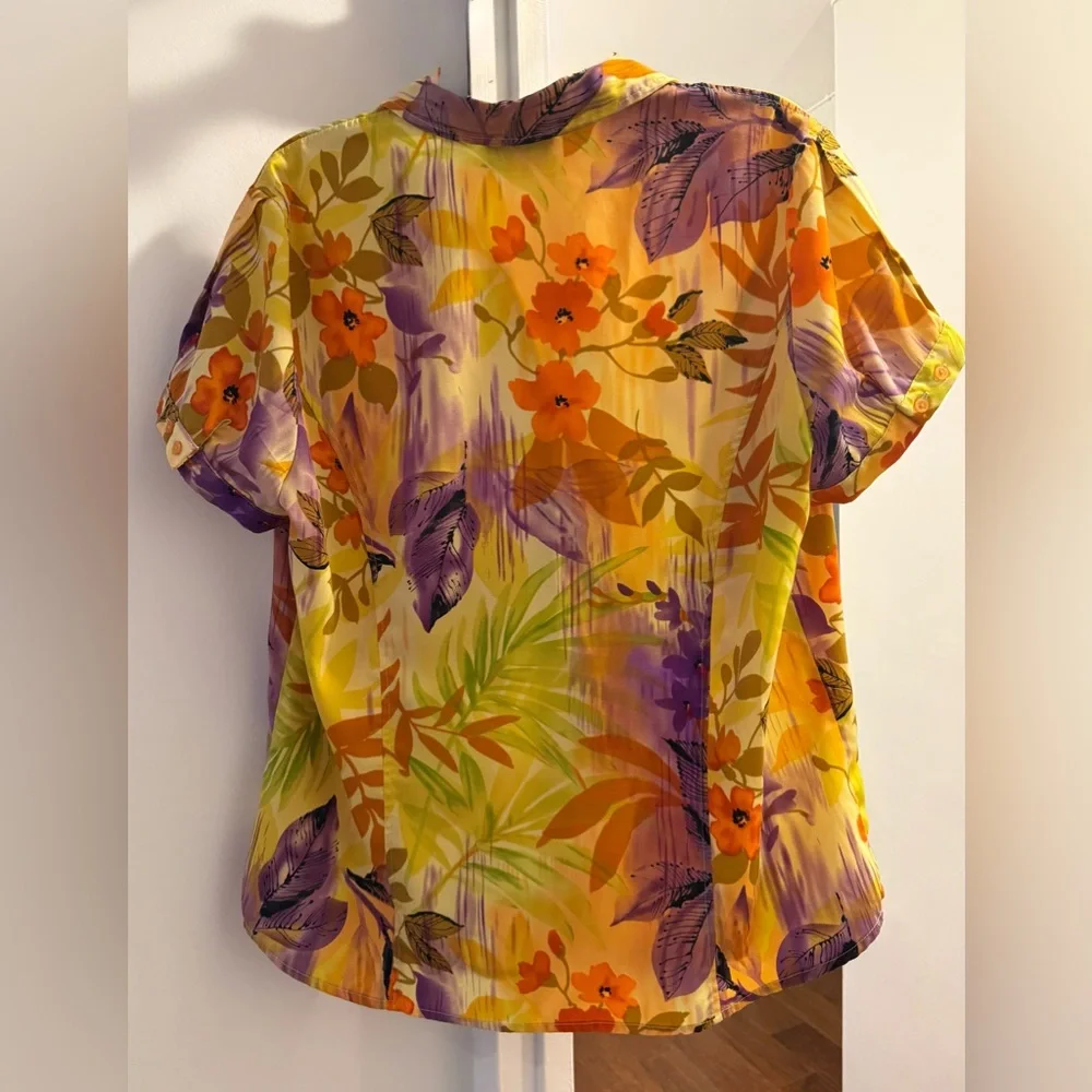 Vintage Joanna Plus Tropical Floral Blouse 1X Y2K Hawaiian Button Up
